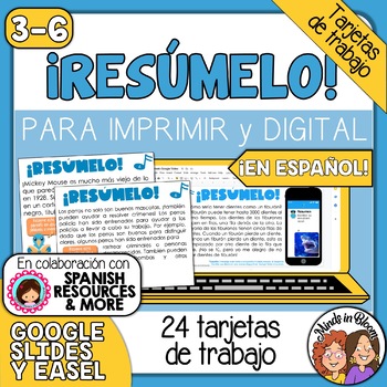 Preview of Tarjetas de trabajo: ¡Resúmelo! (Summarize It! Task Cards in Spanish)