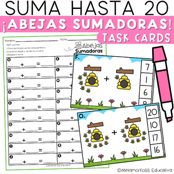 Preview of Tarjetas de Tarea Suma Pictórica Hasta 20 - Pictorial Sum Task Cards