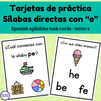 Preview of Tarjetas de práctica - sílabas directas con e - Spanish phonics task cards