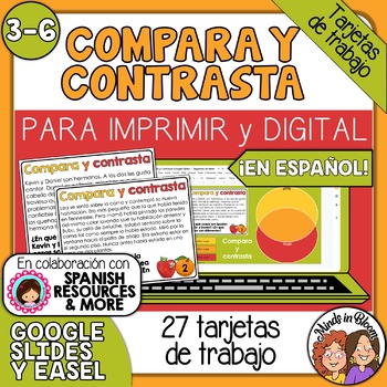 Preview of Tarjetas de trabajo: Compara y contrasta (Compare & Contrast Task Cards Spanish)