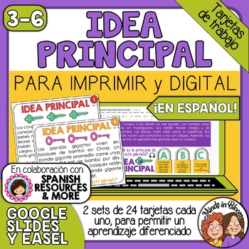 Preview of Tarjetas de trabajo: Idea principal (Main Idea Task Cards in Spanish)