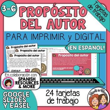 Preview of Tarjetas de trabajo: Propósito del autor (Author’s Purpose Task Cards Spanish)