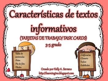 Preview of Text Features Task Cards in Spanish ( Common Core Aligned )