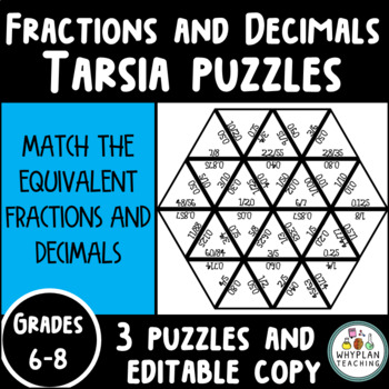 Preview of Fractions and Decimals Tarsia Puzzles, 3 Puzzles and Editable Copy