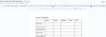 Preview of Task Assignment Organizer (Preschool Teaching Team Daily Task Assignments)