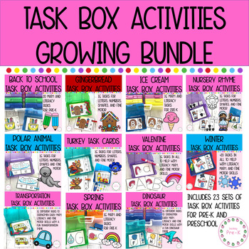 Preview of Task Box Growing Bundle For PreK and Preschool Task Card Learning Activities