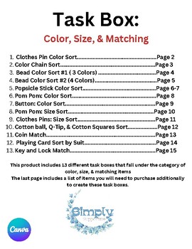 Preview of Task Boxes: Color, Size, and Matching