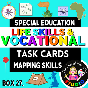 Preview of Task Boxes Special Education, Vocational Life Skills Mapping Geography Cards