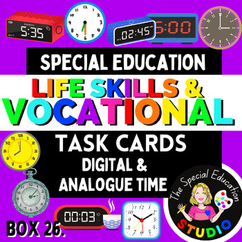 Preview of Task Boxes Special Education, Vocational Life Skills TIME Analogue Digital Math