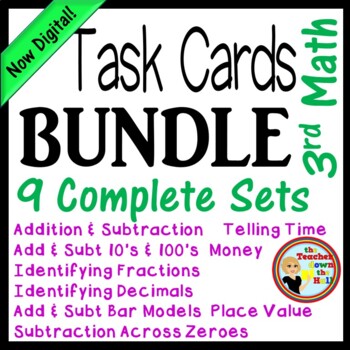 Preview of Task Card BUNDLE! 9 Complete Sets w/ QR Codes!  (2nd-3rd Math) NOW Digital!