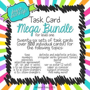 Preview of Spanish 1 Task Card Activity Bundle | 28 sets