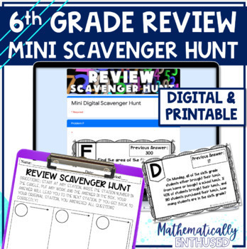 Preview of Task Card Mini Scavenger Hunt 6th Grade Math Spiral Review