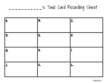 Preview of Task Card Recording Sheet