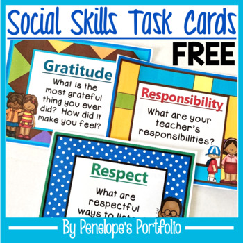 Preview of Social Skills Task Cards / Character Education Task Cards FREE, SEL