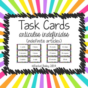 Preview of Indefinite Articles | artículos indefinidos | Spanish Task Card Activity