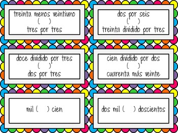 Numbers in Spanish | Greater and Less Than | Task Card Activity | TpT