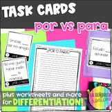 Por y Para Task Card Activity and Worksheet