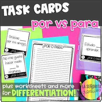 Preview of Por y Para Task Card Activity and Worksheet