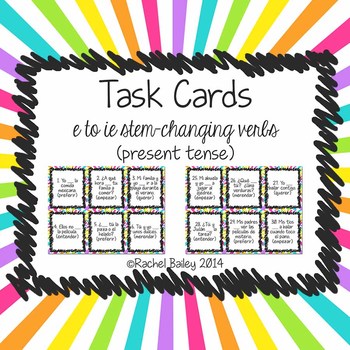 Preview of E to IE Stem-Changing Verbs Present Tense Task Card Activity