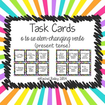 Preview of O to UE Stem-Changing Verbs Present Tense Task Card Activity