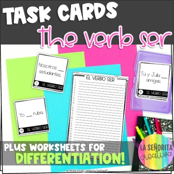Preview of Present Tense of the Verb Ser Task Card Activity and Worksheets