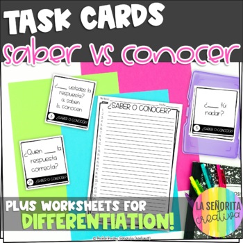 Preview of Saber and Conocer Task Card Activity and Worksheet