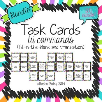 Preview of Tú Commands Task Card Activity Bundle