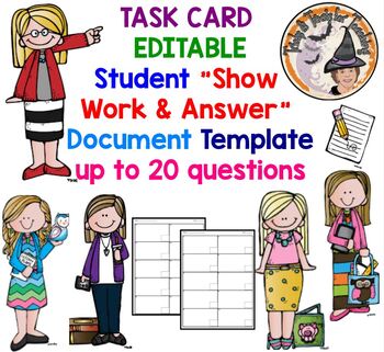 Preview of Task Card Template Editable Student Work Answers Stations Activity