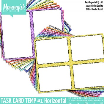 Preview of Task Card Templates #1 - 2x1 & 2x2 Horizontal Bundle – Rainbow Chevrons