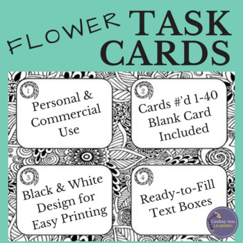 Preview of EDITABLE Black and White Task Card Template with Hand Drawn Flowers