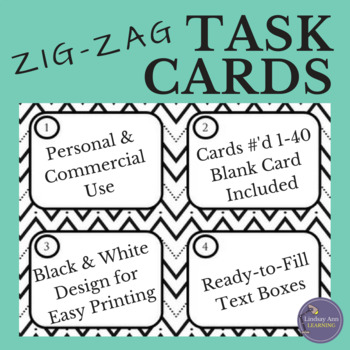 Preview of Task Card Template EDITABLE Black and White Zig Zag Lines