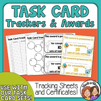 Preview of Task Card Tracking Sheets and Award Certificates - FREEBIE