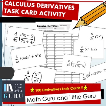 Preview of Task Cards - 100 Calculus Derivatives Task Cards Activity Math Review