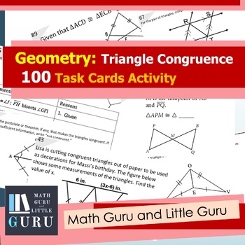 Preview of Task Cards - 100 Geometry Triangle Congruence Task Cards Activity