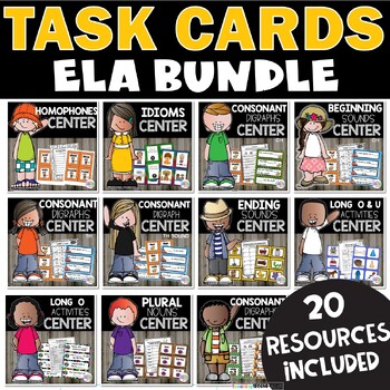 Preview of ELA Task Cards for 1st Grade - Language Arts Centers and Activities & Practice