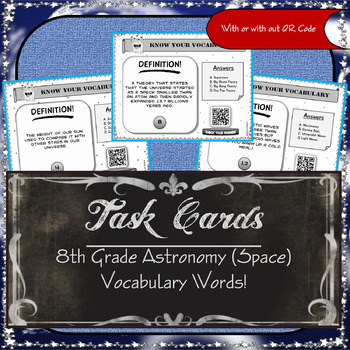 Preview of Task Cards - 8th Grade Astronomy ( Space ) Vocabulary Words