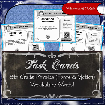 Preview of Task Cards - 8th Grade Physics (Force & Motion ) Vocabulary Words