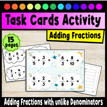 Preview of Task Cards Activity Adding Fractions with unlike Denominators