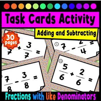 Preview of Task Cards Activity Adding and Subtracting Fractions with like Denominators
