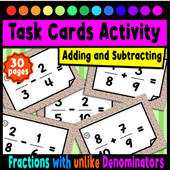 Preview of Task Cards Activity Adding and Subtracting Fractions with unlike Denominators