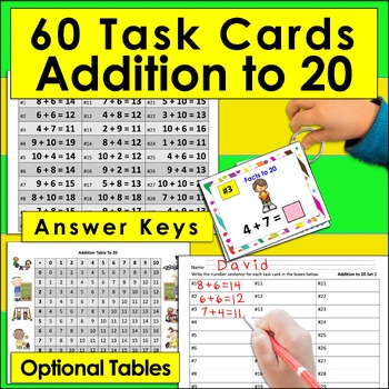 Summer Math: Task Cards Addition Facts from 11-20 - Two Sets - 60 Per Set