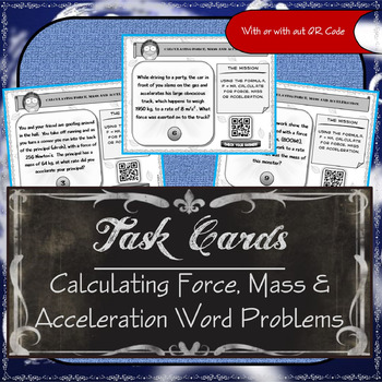 Preview of Task Cards - Calculating Force, Mass & Acceleration (Word Problems)