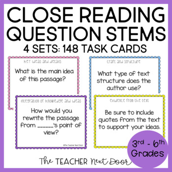 Preview of Close Reading Question Stems Task Cards | Close Reading Task Cards