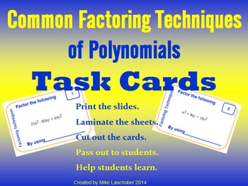 Preview of Task Cards - Common Factoring Techniques of Polynomials