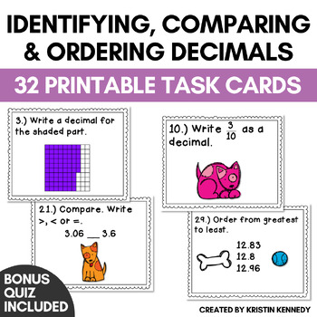 Preview of Identifying, Comparing and Ordering Decimals Task Cards