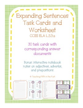 Preview of Task Cards: Expanding Sentences with Adjectives, Adverbs, and Prepositions