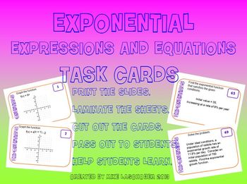 Preview of Task Cards - Exponential Expressions and Equations