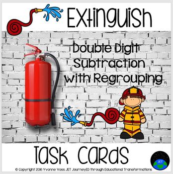 Preview of Task Cards Extinguish A Double Digit Subtraction with Regrouping Station