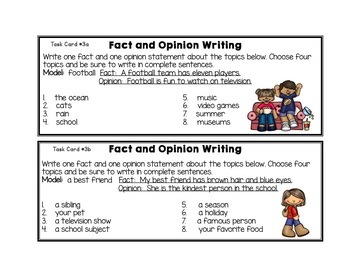 examples of facts and opinions for kids