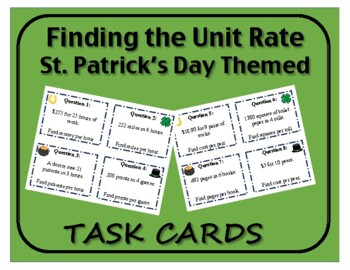 Preview of Task Cards: Finding the Unit Rate - St. Patrick's Day Edition!